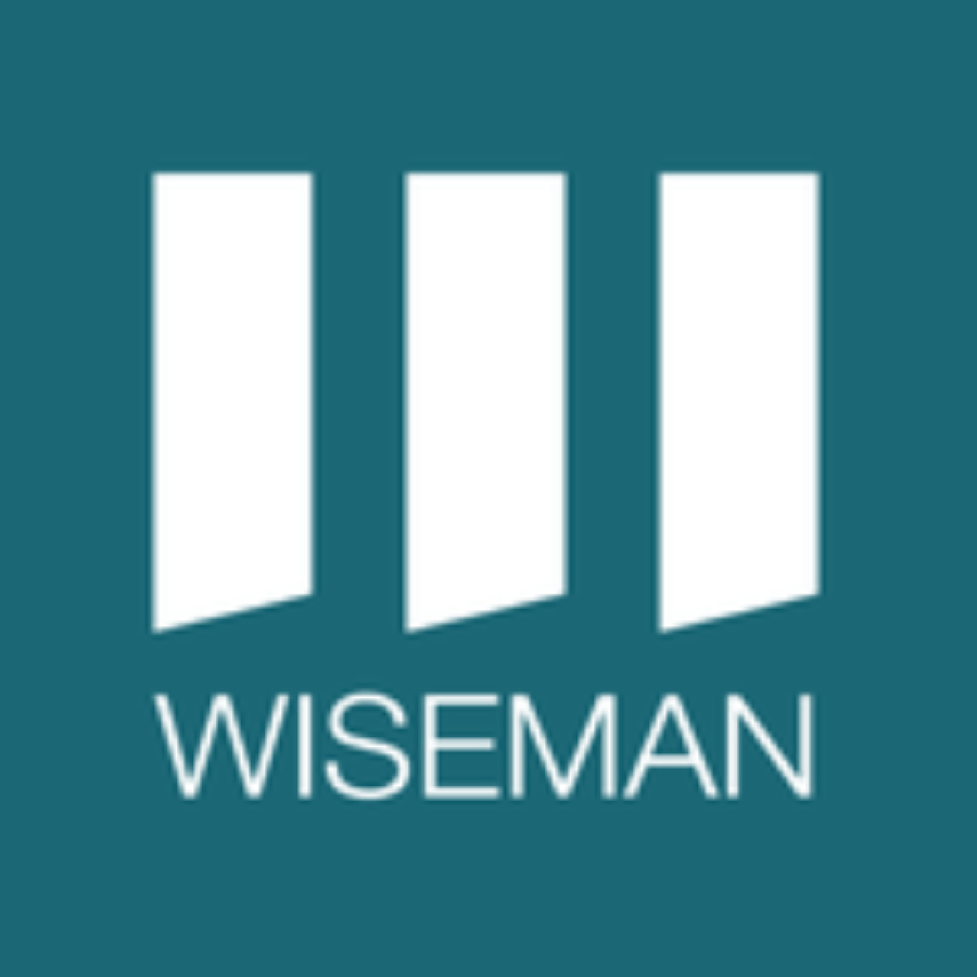 Three white bars with the word WiseMan below them.